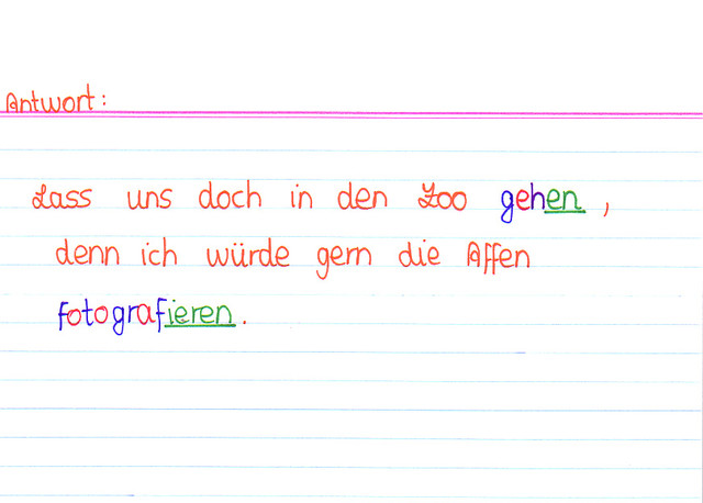 Überleg dir einen Satz mit zwei Verben, die eine Endung haben!