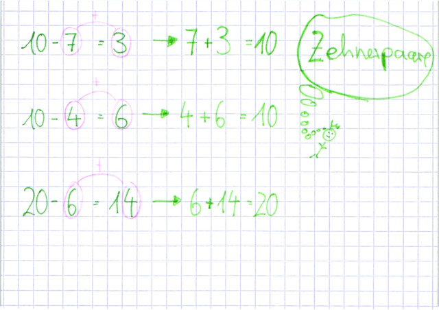 Subtrahieren mit Hilfe von Zehnerpaare
