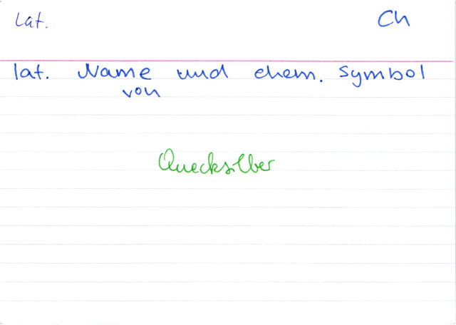 Lateinischer Name und chemisches Symbol von Queckksilber