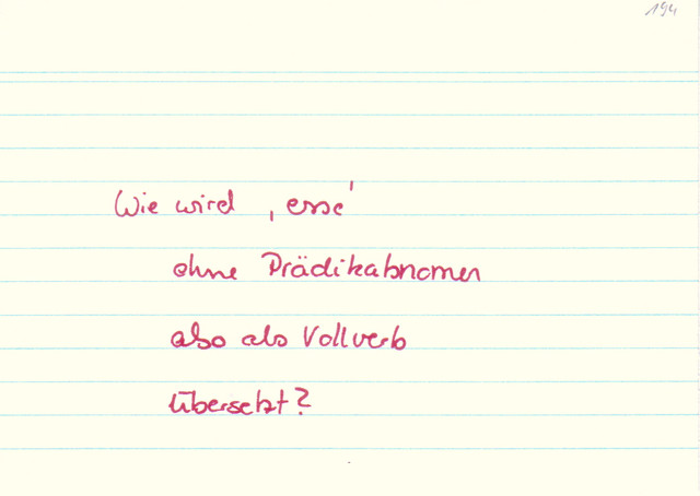 Wie wird "esse" ohne Prädikatsnomen also als Vollverb übersetzt?