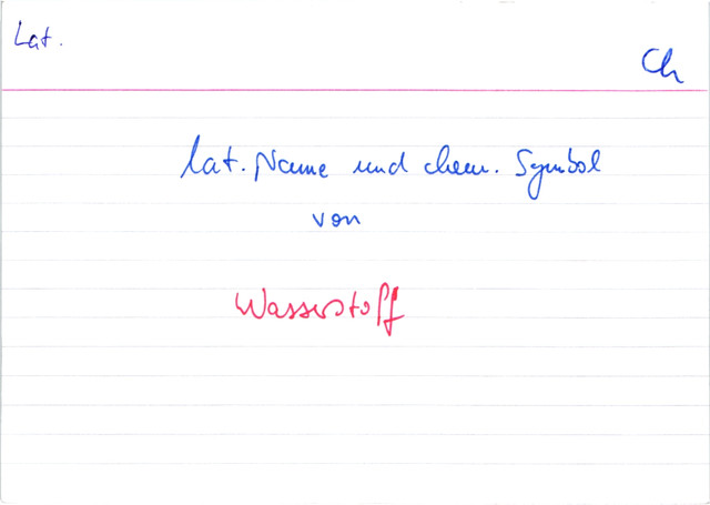 Lateinischer Name und chemisches Symbol von Wasserstoff