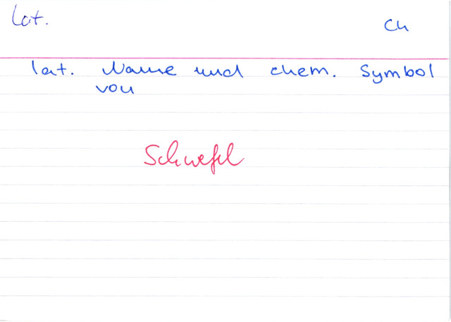 Lateinischer Name und chemisches Symbol von Schwefel