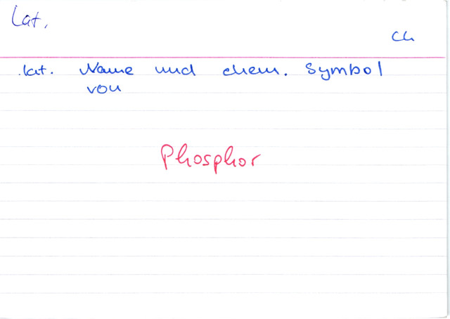 Lateinischer Name und chemisches Symbol von Phosphor