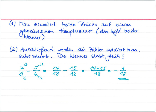 zwei Brüche addieren bzw. subtrahieren