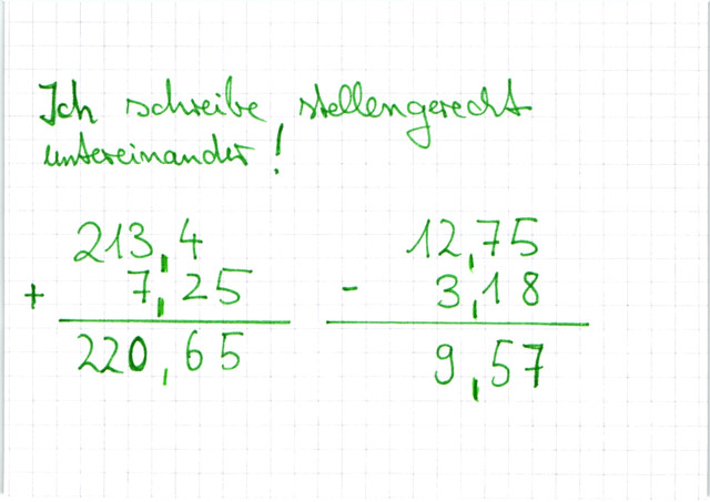 Dezimalbrüche addieren bzw. subtrahieren
