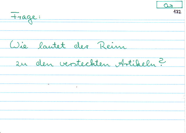 Wie lautet der Reim zu den versteckten Artikeln?