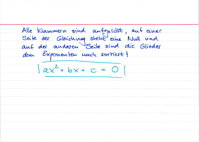 Nullform einer quadratischen Gleichung