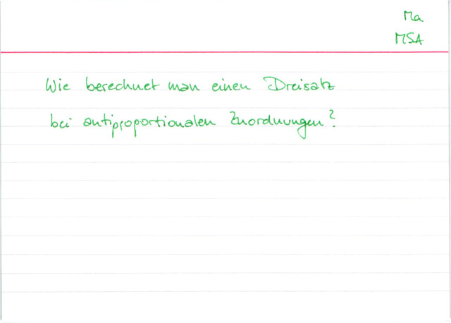 Dreisatz bei antiproportionalen Zuordnungen