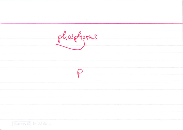 Lateinischer Name und chemisches Symbol von Phosphor