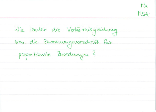 Verhältnisgleichung und Zuordnungsvorschrift für proportionale Zuordnungen