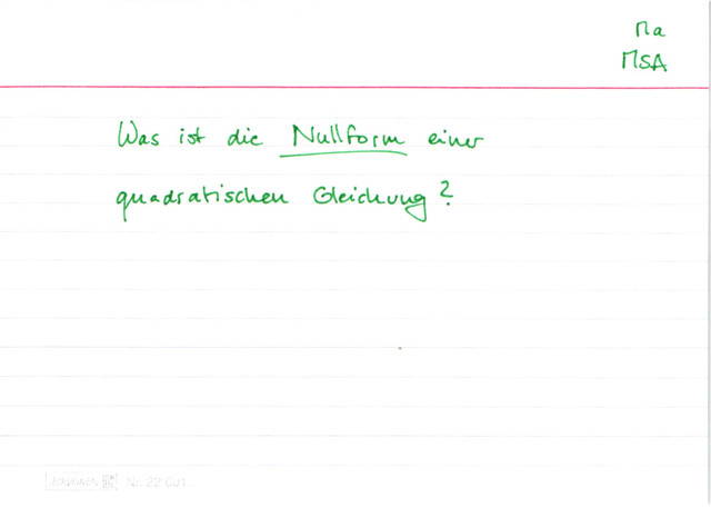 Nullform einer quadratischen Gleichung
