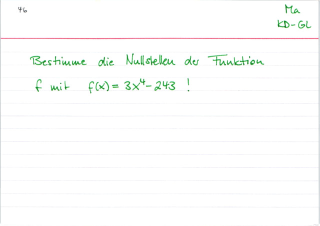 Nullstellenbestimmung durch Wurzelziehen Beispiel