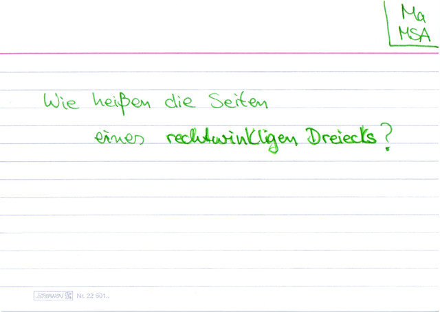 Wie heißen die Seiten eines rechtwinkligen Dreiecks?