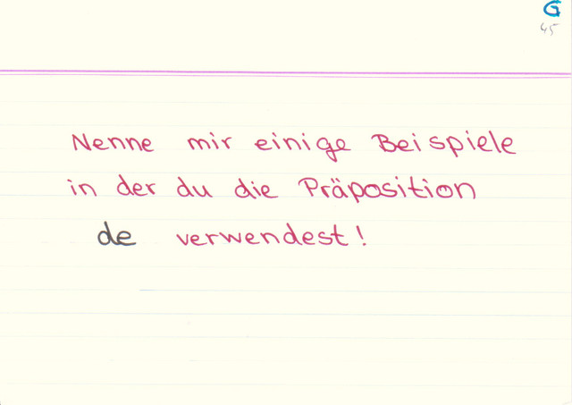 Nenne einige Beispiele in der die Präposition "de" verwendet wird!
