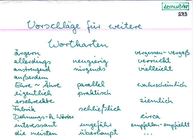 Vorschläge für weitere Wortkarten