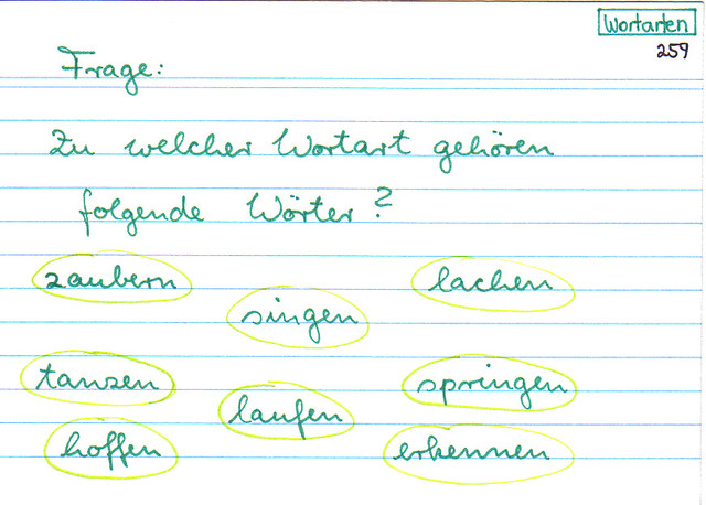 Zu welcher Wortart gehören folgende Wörter?