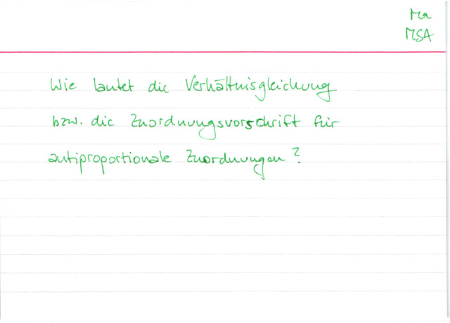 Verhältnisgleichung und Zuordnungsvorschrift für antiproportionale Zuordnungen
