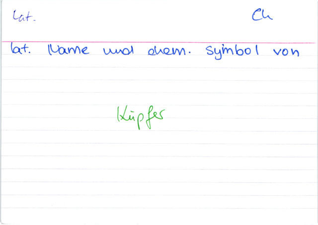 Lateinischer Name und chemisches Symbol von Kupfer