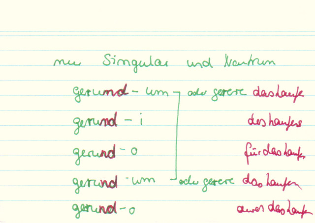 Welchen Numerus und Genus und welche Formen kann ein Gerundium haben?