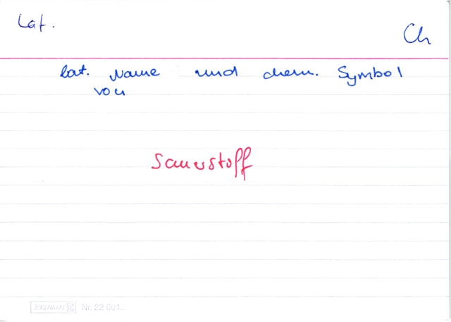 Lateinischer Name und chemisches Symbol von Sauerstoff