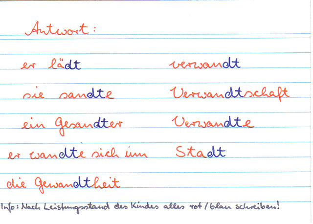 Nenne wichtige Wörter mit dt!