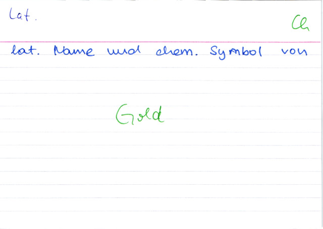 Lateinischer Name und chemisches Symbol von Gold
