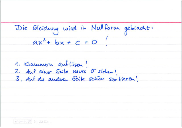 Erster Schritt zur Lösung einer quadratischen Gleichung