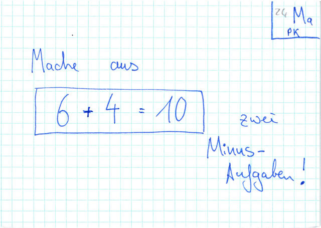 Aus Addition Subtraktion mit Punktkarte ableiten