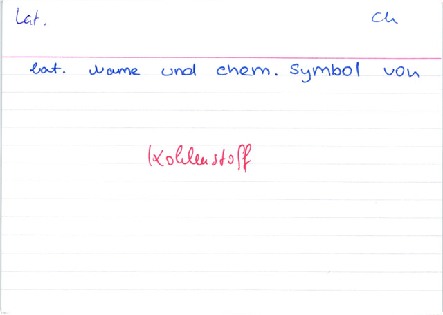 Lateinischer Name und chemisches Symbol von Kohlenstoff