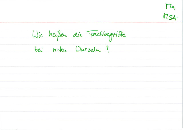 Fachbegriffe bei n-ten Wurzeln