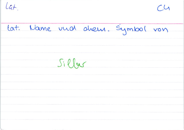 Lateinischer Name und chemisches Symbol von Silber