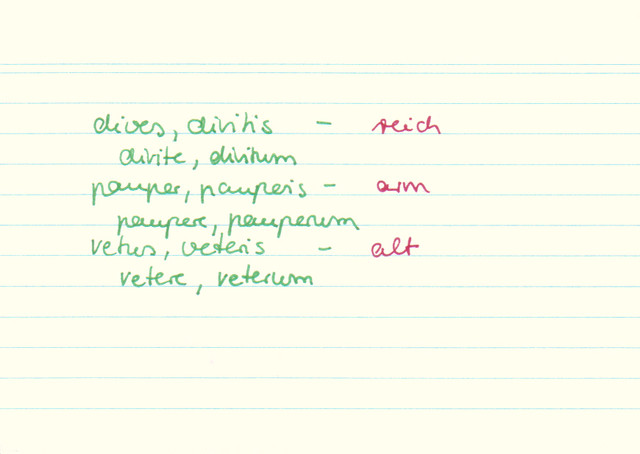 Welche Adjektive der 3. Deklination haben im Ablativ nicht i sondern e und im Genitiv Plural kein i?