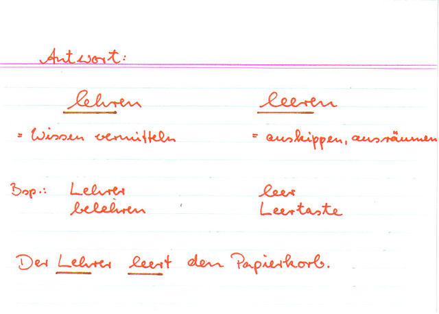 Erkläre den Unterschied zwischen lehren und leeren!